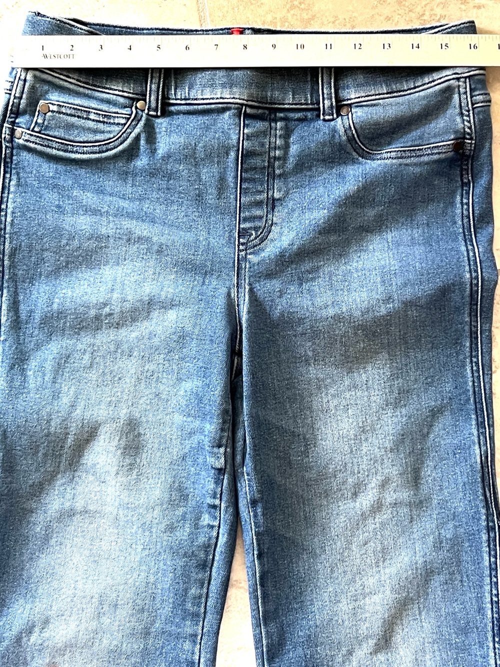 Spanx Jeans Womens Large Flare 32x28 Blue #20790Q Retro 70’s inset flare details - Picture 6 of 9